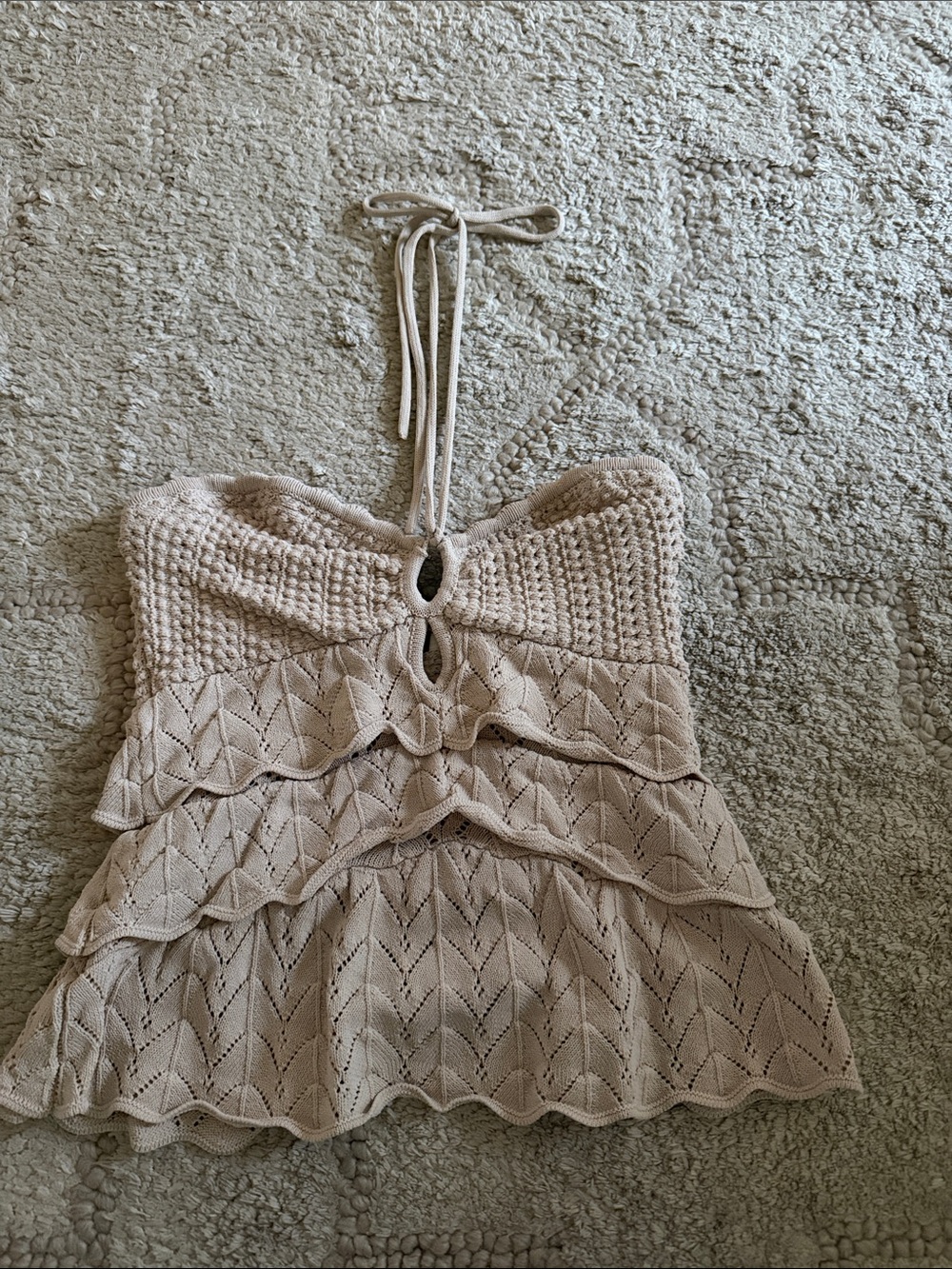 Aqua Beige Crochet Halter Ruffle Camisole